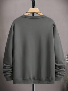 Manfinity Homme Felpa casual da uomo con grafica floreale e lettera, spalle cadenti, manica lunga, adatta per l'autunno, colore grigio, felpa con maniche lunghe - Grigio - Visualizzare 2