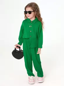 SHEIN Young Girl Solid Blazer & Pants