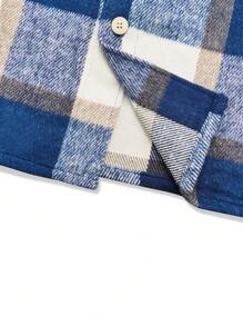 Manfinity Homme Chaqueta Camisa Con Solapa Y Bolsillo Suelto Para Hombre, Con Estampado De Cuadros - Azul - Ver 5