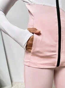 Sparklyn Tween Girl Zip Up Thumbholes Top-stitching Sports Jacket & Leggings - Pink - View 5