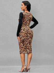 SHEIN Lady 豹紋印花緊身洋裝 - 彩色 - 查看 2