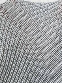 Flirla 加大码半拉链落肩针织套头衫秋冬毛衣 - 灰色 - 查看 9