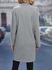 SHEIN LUNE Herringbone Open Front Overcoat Fall Cloth For Women - Grey - View 2