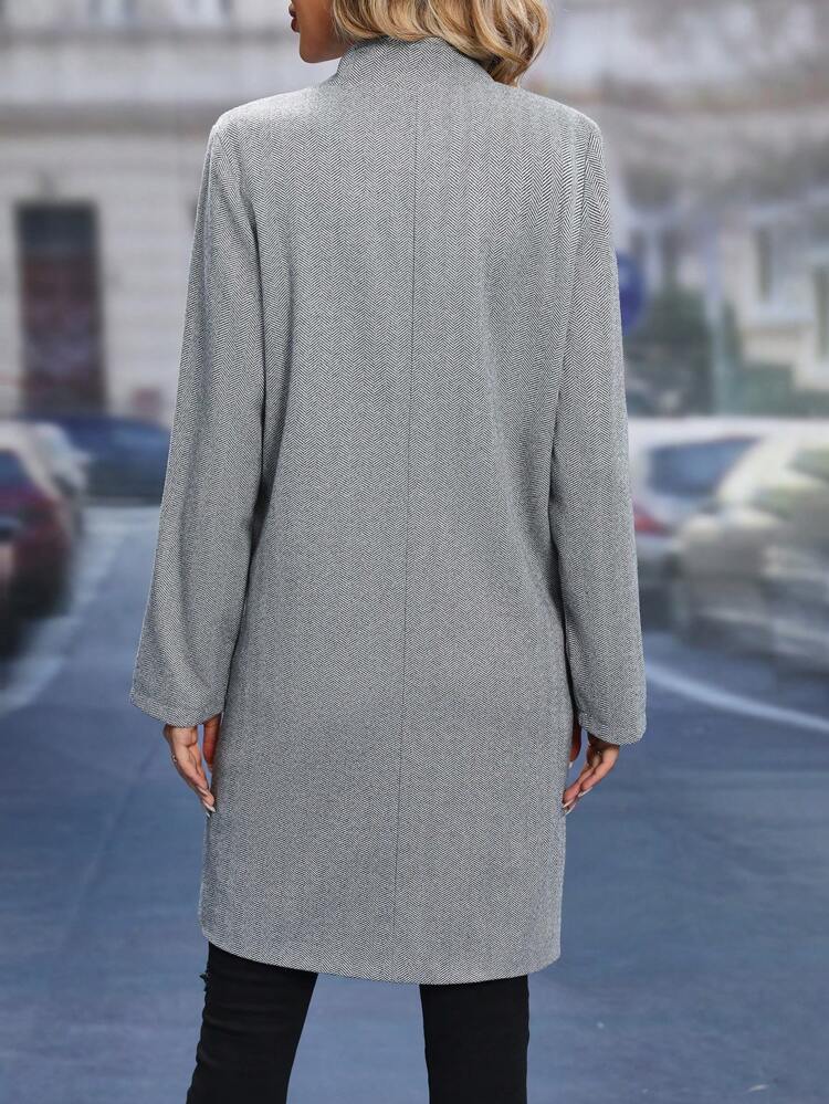 Herringbone Open Front Overcoat Fall Cloth For Women