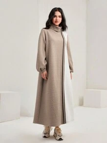 Mulvari High Neck Lantern Sleeve Colorblock Dress - Multicolor - View 4