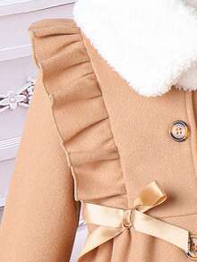 SHEIN 女小童荷葉邊前蝴蝶結洋裝 - 卡其色 - 查看 5