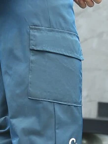 男大童字母圖案翻蓋口袋工裝褲