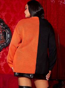SHEIN SXY Plus Two Tone Cartoon Pattern Drop Shoulder Sweater In Fall/Winter - Multicolor - View 2