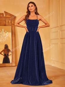 Faeriesty Glitter Backless Cami Formal Dress Elegant Prom Evening Wedding Guest Gown, For Graduation, Dinner Party Dress