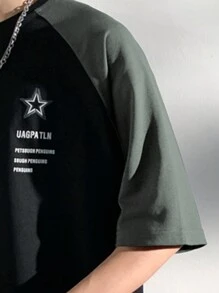 Men Letter Graphic Raglan Sleeve Tee - Black - View 3