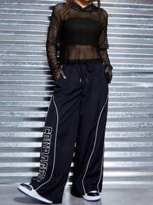 SHEIN EZwear Hollow Off-Shoulder Fishnet Hooded Cropped Top (Camisole Not Included)