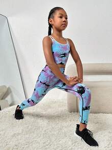 SHEIN 女大童紮染撞色滾邊運動套裝 - 彩色 - 查看 3