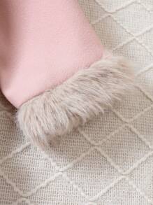 SHEIN Tween Girl Fuzzy Trim Open Front Faux Suede Coat - Baby Pink - View 4