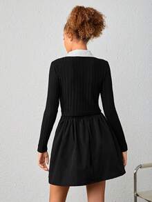 Thiếu niên cô gái Tee 2 trong1 Với Buộc & Chân Váy xếp ly - Đen và trắng - Xem 2