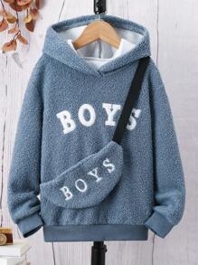 青少年男孩字母刺绣泰迪熊卫衣和包包 - 深灰色 - 查看 1