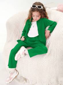 SHEIN Young Girl Solid Blazer & Pants