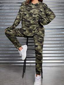 SHEIN EZwear Camo In Thả vai Hoodie & Leggings - Nhiều màu - Xem 5