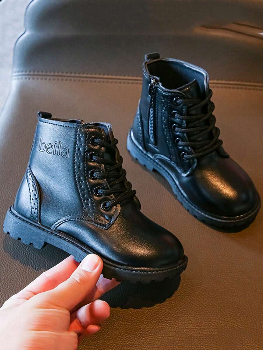 Giày boot em bé Dây kéo bên - màu đen - Xem 1