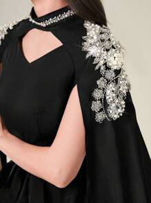 Al Najma Pearls Detail Cloak Sleeve Belted Kaftan, Modest Arabian Dress