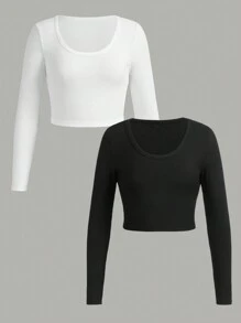 SHEIN بلوزة كت محورية قاعدية للمراهقات ، 2 حزم