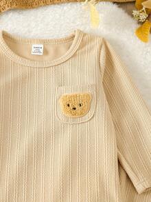 Baby Boy Bear Patched Pocket Front Tee & Pants PJ Set - Mocha Brown - View 4