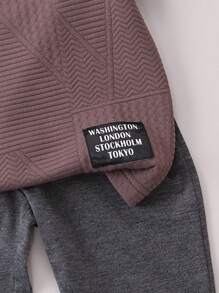 SHEIN Young Boy Letter Patched Detail Tee & Sweatpants - Dark Grey - View 3