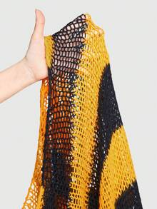 ROMWE Grunge Punk Plus Colorblock Drop Shoulder Distressed Sweater - Multicolor - View 7