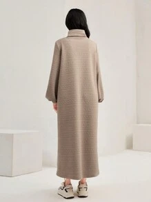 Mulvari High Neck Lantern Sleeve Colorblock Dress - Multicolor - View 2