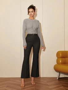 Solid Wrap Cross Crop Sweater - Grey - View 4