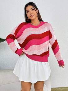 SHEIN EZwear Plus Pull À Blocs De Couleurs Épaule tombante - Multicolore - Voir 4