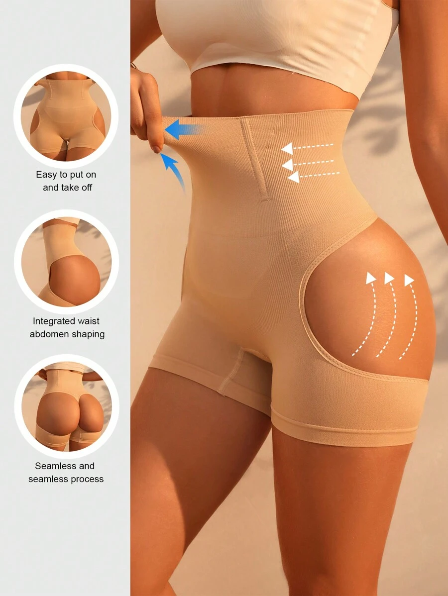 Snug Zone Women's High Stretch Apricot Plain Cut Out Shapewear Shorts Casual Semi Sheer Underwear Bottoms Comfortable And Seamless Body Shaper - Apricot - View 1