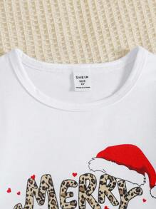 SHEIN 女小童聖誕圖案荷葉邊T恤&喇叭褲 - 彩色 - 查看 4