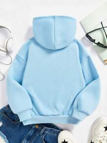 SHEIN Moletom de lã com capuz de manga comprida com estampa de coração casual para meninas adolescentes, adequado para outono e inverno