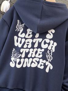 男大童字母圖案袋鼠口袋連帽衫和運動褲 - 藍色 - 查看 7