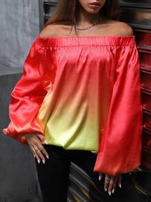 SHEIN Unity Ombre Off Shoulder Lantern Sleeve Blouse Fall Cloth For Women - Multicolor - View 7