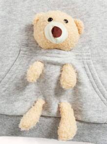 Cozy Pixies Baby Boy 3D Bear Decor Kangaroo Pocket Sweatshirt - Light Grey - View 5
