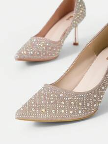 SheIn Belle Quý cô Đúng mốt Cao gót Giường đơn Giày dép Với Tuyệt đẹp Đồ trang trí Rhinestone Đối với Bốn Ngoài trời Mặc - Rượu sâm banh - Xem 4