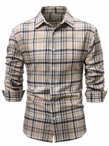 男士格紋前排扣襯衫