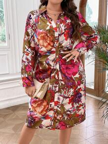 SHEIN Franclia Hơn In hoa Váy sơ mi - Nhiều màu - Xem 1