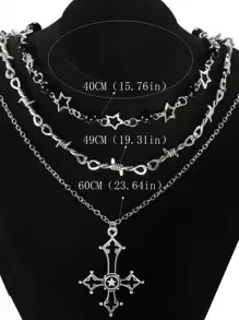 ROMWE Goth 3入組時尚鐵合金交叉&星形裝飾項鍊適合女士日常裝飾 - 彩色 - 查看 4