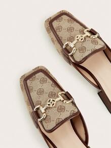 Fall/Winter Women's Flat Square Toe Embroidery Fashion Buckle Mules - Brown - View 5