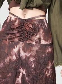 ROMWE Fairycore Tie Dye Asymmetrical Hem Skirt - Coffee Brown - View 4