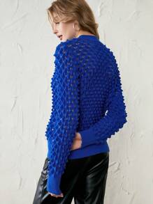 Chiquease Jersey de punto calado sólido para otoño e invierno - Azul - Ver 2