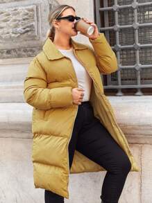 RueChic Plus Zip Up Puffer Coat - Camel - View 5