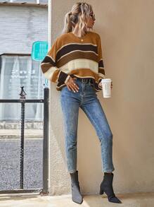 SHEIN LUNE 撞色落肩袖超大毛衣 - 彩色 - 查看 3