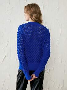 Chiquease Jersey de punto calado sólido para otoño e invierno - Azul - Ver 7