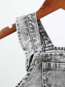 Baby Girl Ruffle Trim Denim Overall Jumpsuit - Grey - View 3