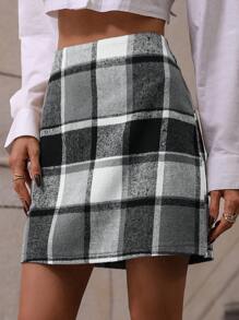 SHEIN LUNE In kẻ sọc Cao eo Váy - Xám - Xem 3