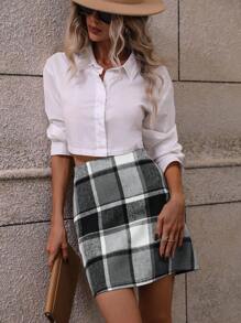 SHEIN LUNE In kẻ sọc Cao eo Váy - Xám - Xem 5