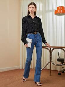 BizChic Button Front Pleated Shirt - Black - View 5